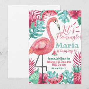 Flamingo Tropical Födelsedagsfest Flamingle Inbjudningar