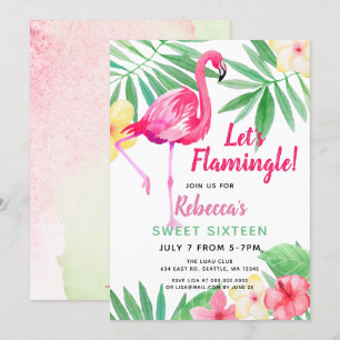 Flamingo tropical Födelsedagsfest inbjudan