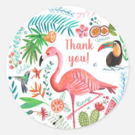Flamingo Tropical Girls Birthday Runt Klistermärke