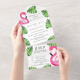 Flamingo Tropical Hawaiian Löv Blommigt Bröllop