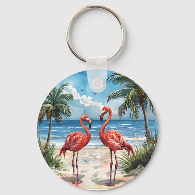 Flamingo Tropical Island Keychain Beach Handflatan Nyckelring (Framsida)