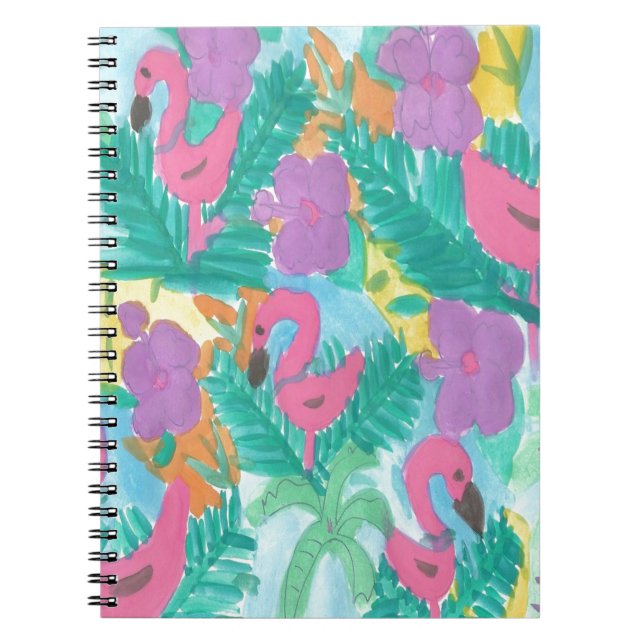 Flamingo Tropical Jungle Mönster Anteckningsbok Med Spiral (Framsidan)