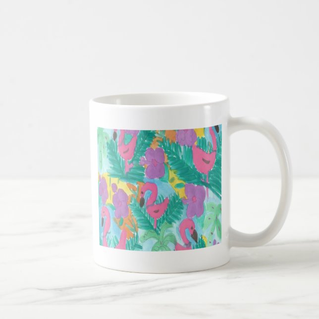 Flamingo Tropical Jungle Mönster Kaffemugg (Höger)