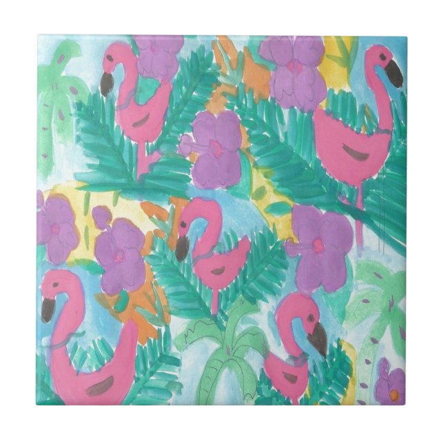 Flamingo Tropical Jungle Mönster Kakelplatta (Framsidan)