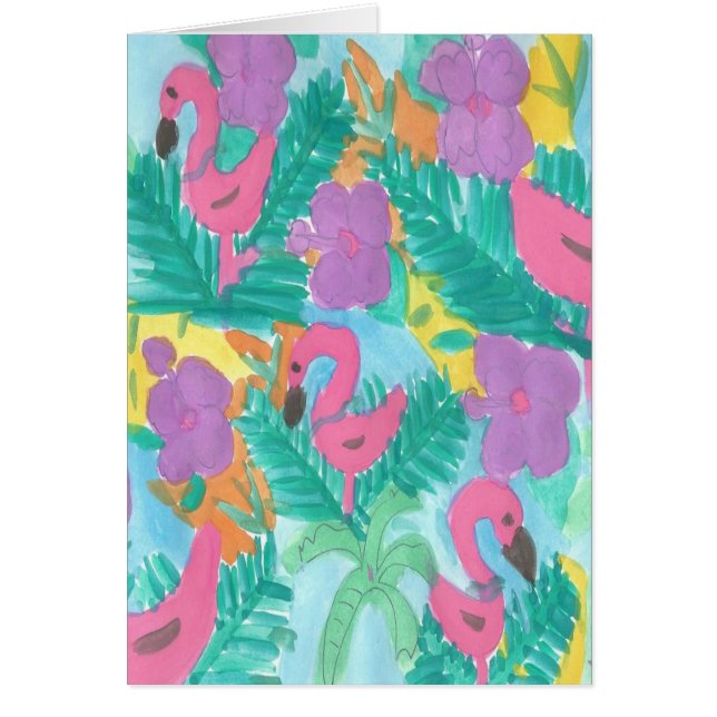 Flamingo Tropical Jungle Print Hälsningskort (Framsidan)