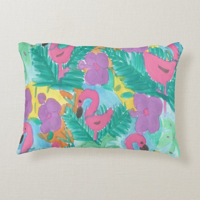 Flamingo Tropical Jungle Print Prydnadskudde (Baksidan)