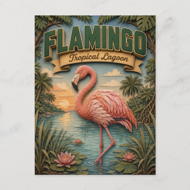 Flamingo Tropical Lagoon POPCUT Vykort (Framsida)
