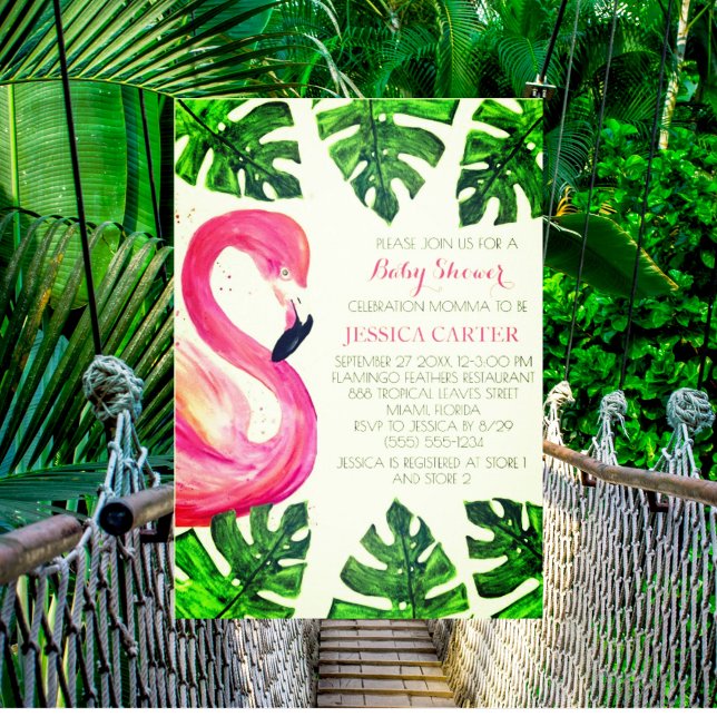 Flamingo Tropical Löv Baby Shower Rosa Girl Girl Inbjudningar (Skapare uppladdad)