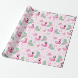 Flamingo Tropical Löv Flowers Mönster Ljus rosa Presentpapper