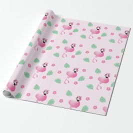 Flamingo Tropical Löv Flowers Mönster Ljus rosa Presentpapper