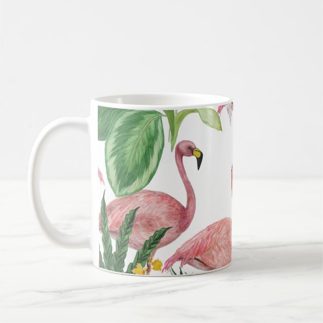 Flamingo Tropical Löv Watercolor Mönster Kaffemugg (Vänster)