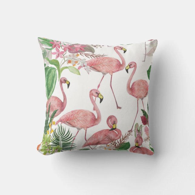 Flamingo Tropical Löv Watercolor Mönster Kudde (Framsida)