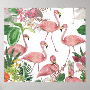 Flamingo Tropical Löv Watercolor Mönster Poster
