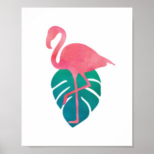 Flamingo Tropical Lövs Watercolor Art Poster