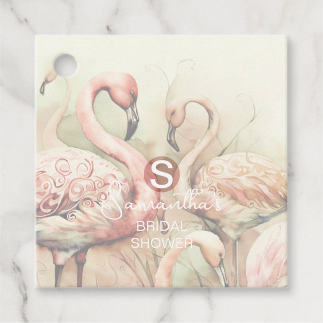 Flamingo Tropical Monogram Bröllopsdusch Bröllop  Gåvor Etiketter (Framsida)