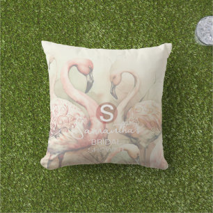 Flamingo Tropical Monogram Bröllopsdusch Bröllop Kudde