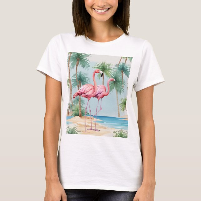 Flamingo Tropical Ö T-shirt Strand Palmer (Framsida)