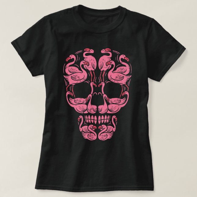 Flamingo Tropical Rosa Flamingo Skull Breast Cance T Shirt (Design framsida)
