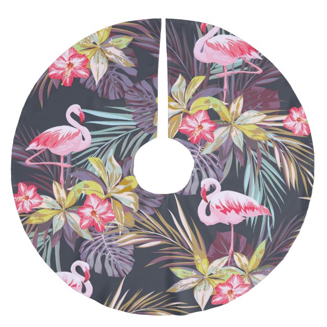 Flamingo Tropical: Sommarsömlös Mönster Julgransmatta Borstad Polyester (Framsidan)