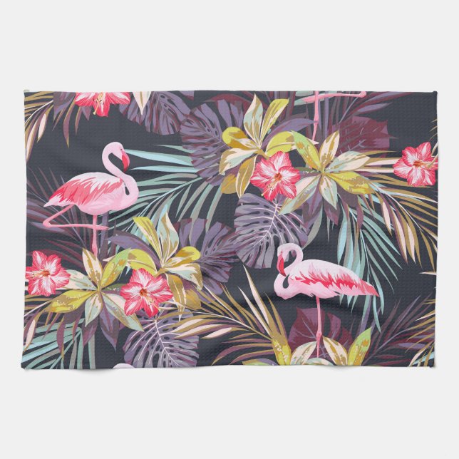 Flamingo Tropical: Sommarsömlös Mönster Kökshandduk (Horisontell)