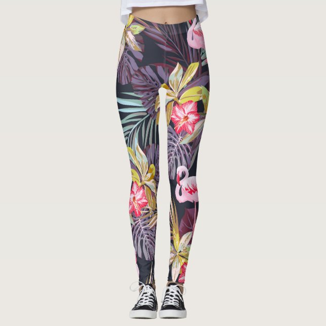 Flamingo Tropical: Sommarsömlös Mönster Leggings (Framsida)