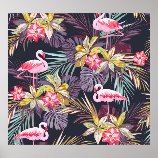 Flamingo Tropical: Sommarsömlös Mönster Poster (Framsidan)
