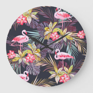 Flamingo Tropical: Sommarsömlös Mönster Stor Klocka