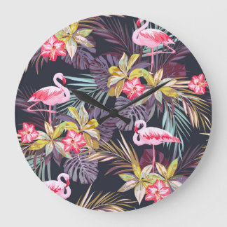 Flamingo Tropical: Sommarsömlös Mönster Stor Klocka