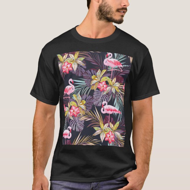 Flamingo Tropical: Sommarsömlös Mönster T Shirt (Framsida)
