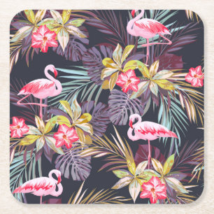 Flamingo Tropical: Sommarsömlös Mönster Underlägg Papper Kvadrat