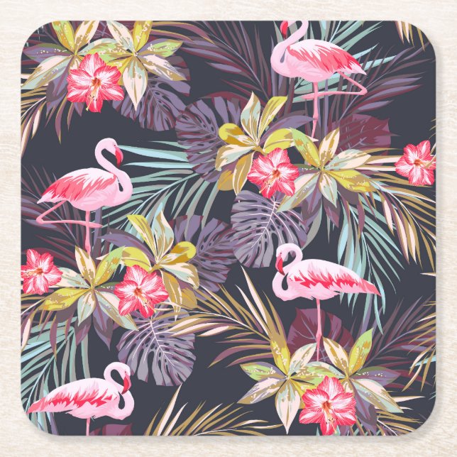 Flamingo Tropical: Sommarsömlös Mönster Underlägg Papper Kvadrat (Framsidan)
