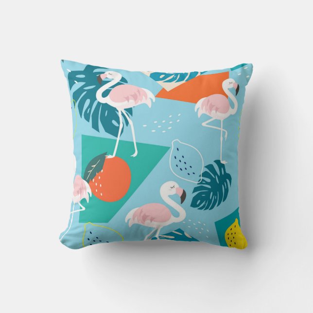 Flamingo Tropical, Trendig Vintage Mönster. Kudde (Framsida)