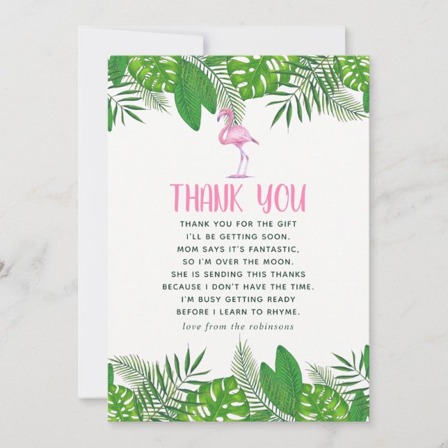 Flamingo Tropical Watercolor Baby Shower Tack (Framsida)
