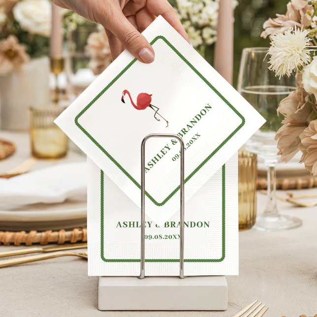Flamingo Tropics Beach Coastal Retro Wedding Pappersservett (Skapare uppladdad)