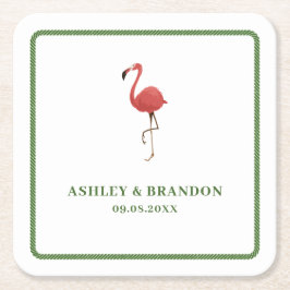 Flamingo Tropics Beach Coastal Retro Wedding Underlägg Papper Kvadrat