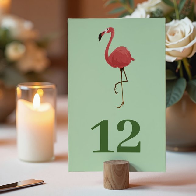 Flamingo Tropics Coastal Green Beach Wedding Bordsnummer (Skapare uppladdad)