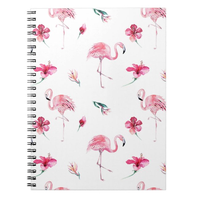 Flamingo Tropics Sommar Ö Chic Hibiskus Rosa Anteckningsbok (Framsidan)