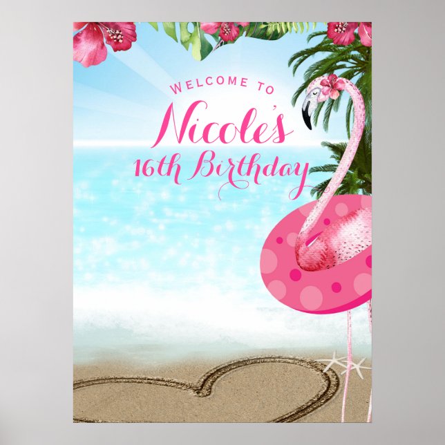 Flamingo Tropiks Hibiscus Rosa Chic Party Poster (Framsidan)