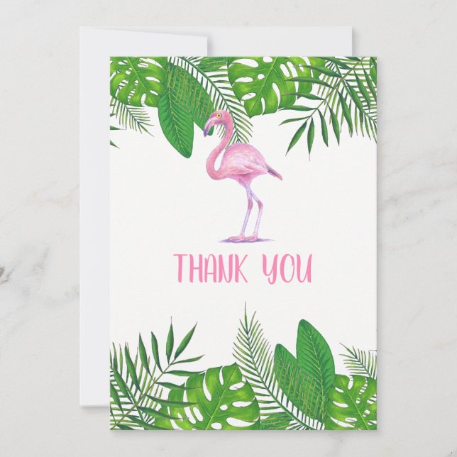 Flamingo Tropisk Akvarell Baby Shower Tacksamhetsk Tack Kort (Framsida)