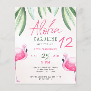 Flamingo tropisk Aloha barn budget födelsedagsfest Flygblad
