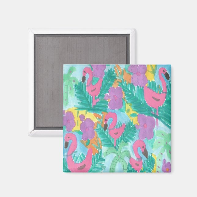 Flamingo Tropisk Djungel Mönster Magnet (Front/Back)