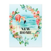 Flamingo Tropisk Krans Strand Scen Nytt Hem