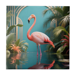Flamingo Tropisk Reflektion Kakelplatta
