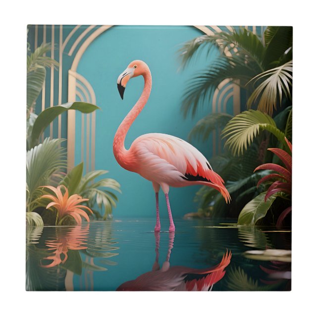 Flamingo Tropisk Reflektion Kakelplatta (Framsidan)
