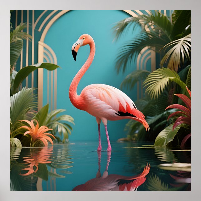 Flamingo Tropisk Reflexion Poster (Framsidan)