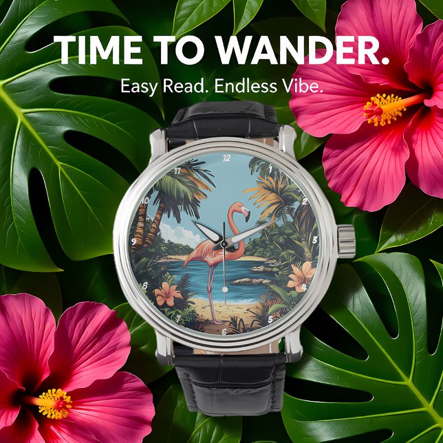 Flamingo Tropisk Strand Väggkonst Armbandsur (Skapare uppladdad)