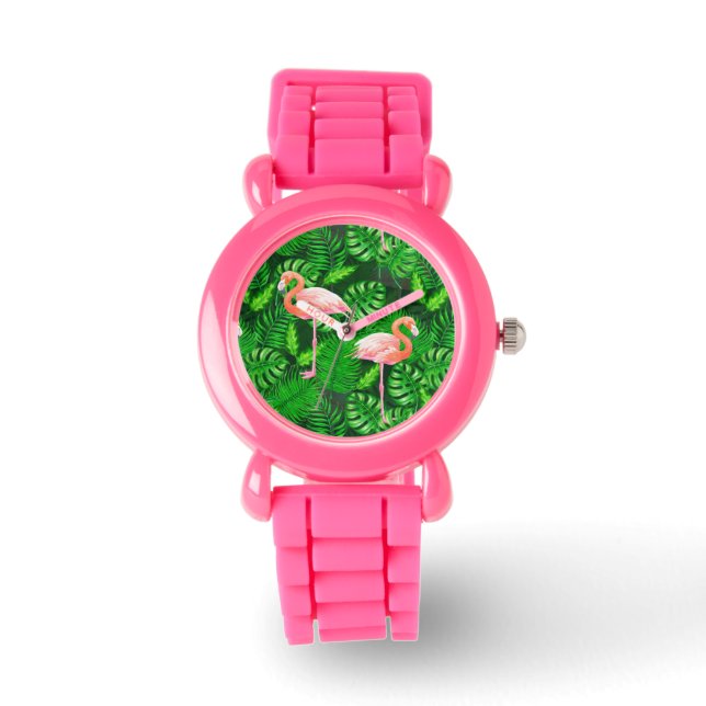 Flamingo tropiska vattenfärger armbandsur (Framsida)