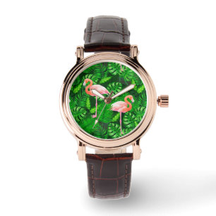 Flamingo tropiska vattenfärger armbandsur