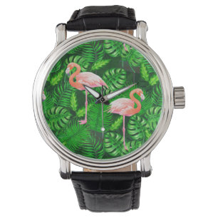 Flamingo tropiska vattenfärger armbandsur