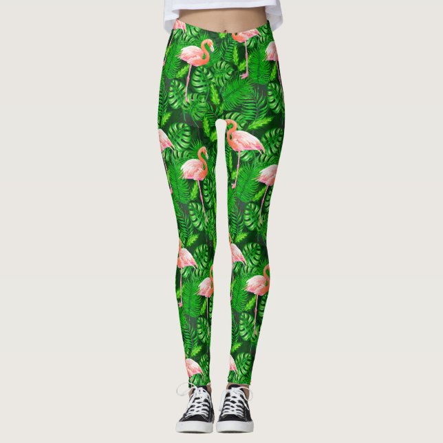 Flamingo tropiska vattenfärger leggings (Framsida)